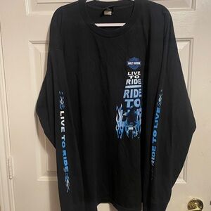 Harley-Davidson Black Long Sleeve 'Live to Ride' Shirt with Blue Graphics  3XL